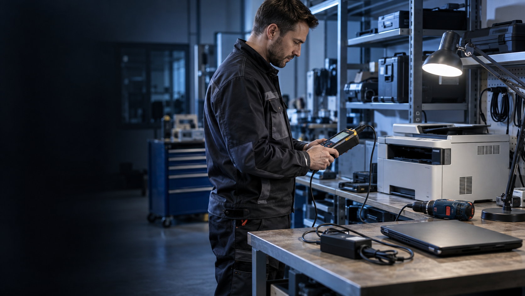 Illustration zur Prüfung verschiedener elektrischer Betriebsmittel in der Werkstatt
