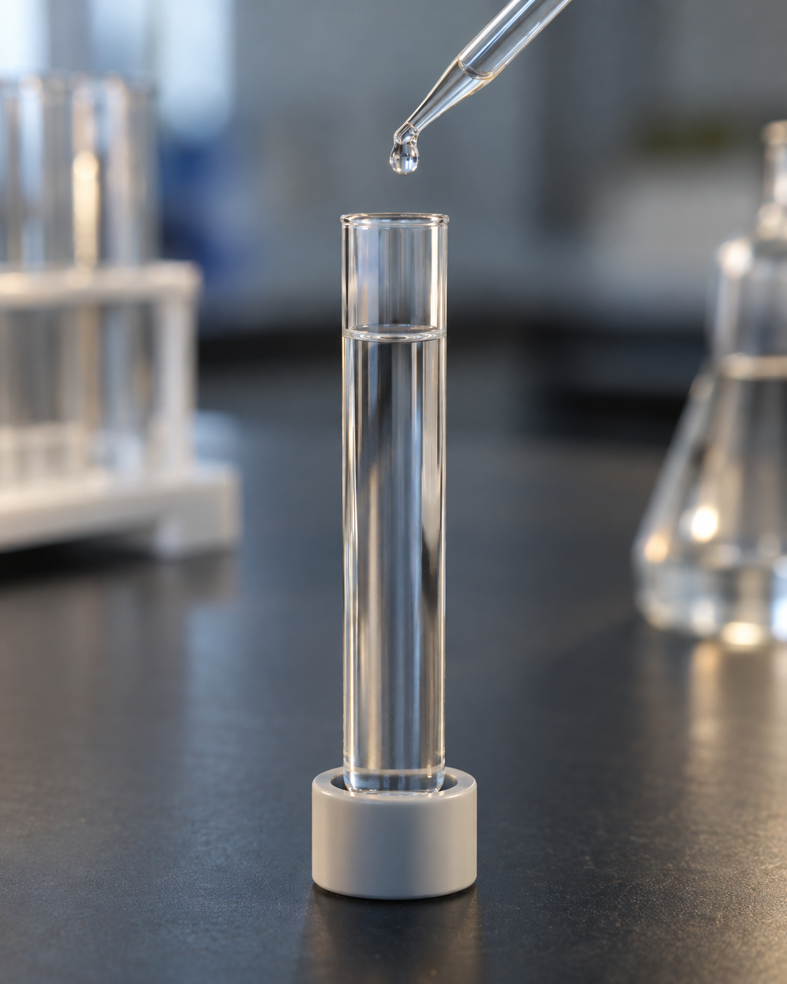 Klare Wasserprobe im Reagenzglas